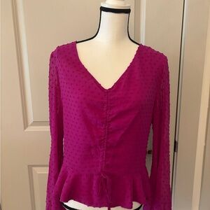 Bright Pink fit and flare ruched blouse size L